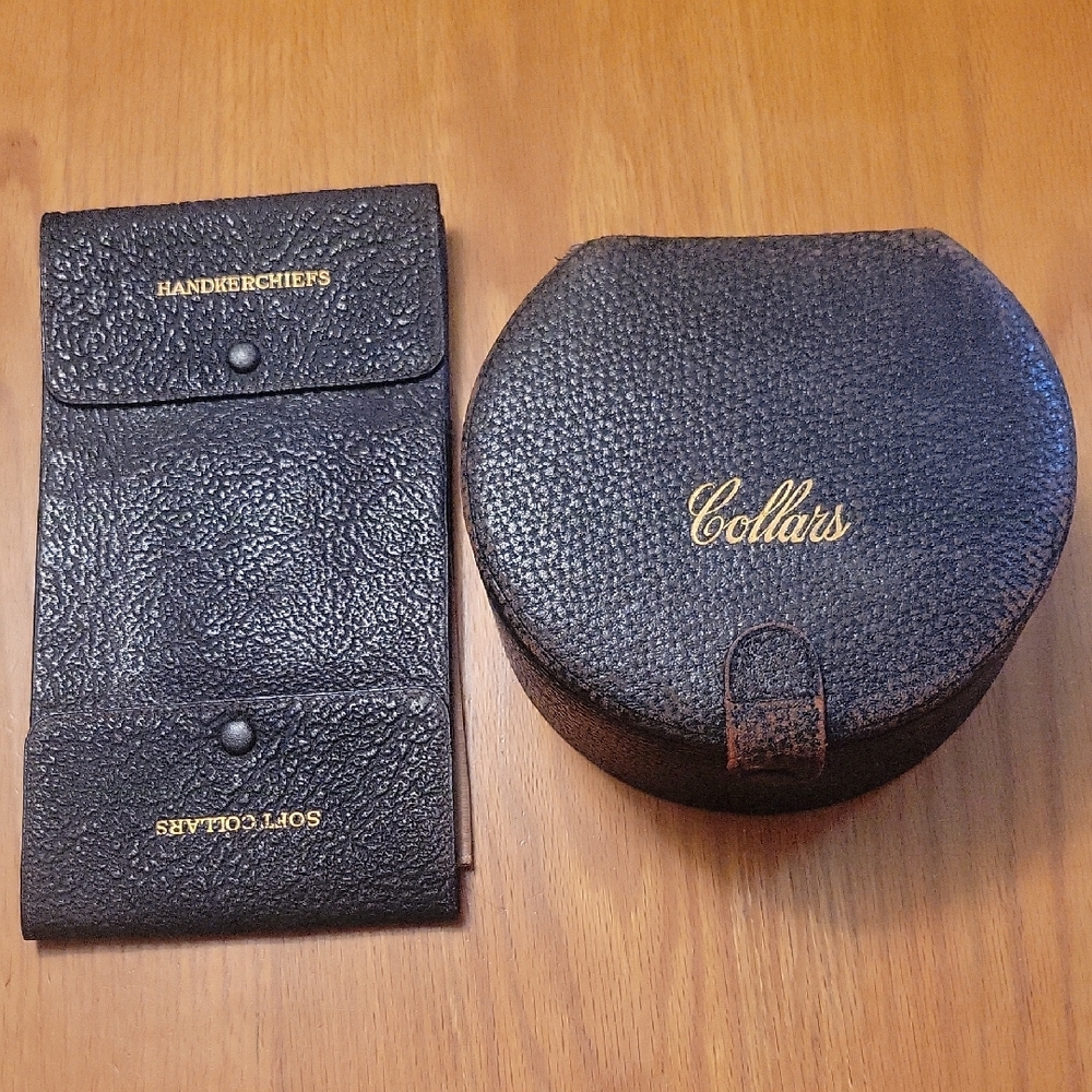 Antique Leather Handkerchief and Collar Cases. Sold As Set.